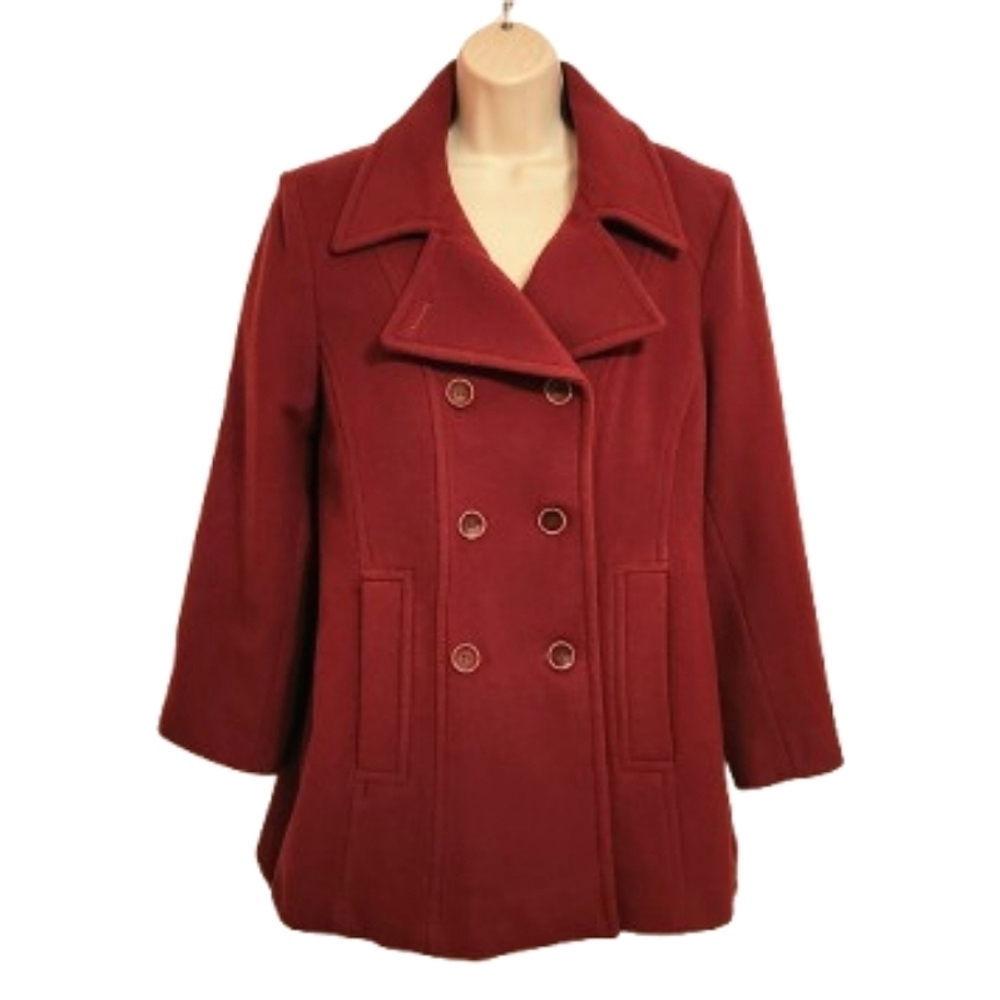 Jason Kole Wool Blend Red Double Breasted Peacoat Large